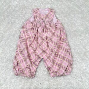 Children's Place Girl's Baby 6-9 Mo Pink Plaid One Piece Romper Smocked